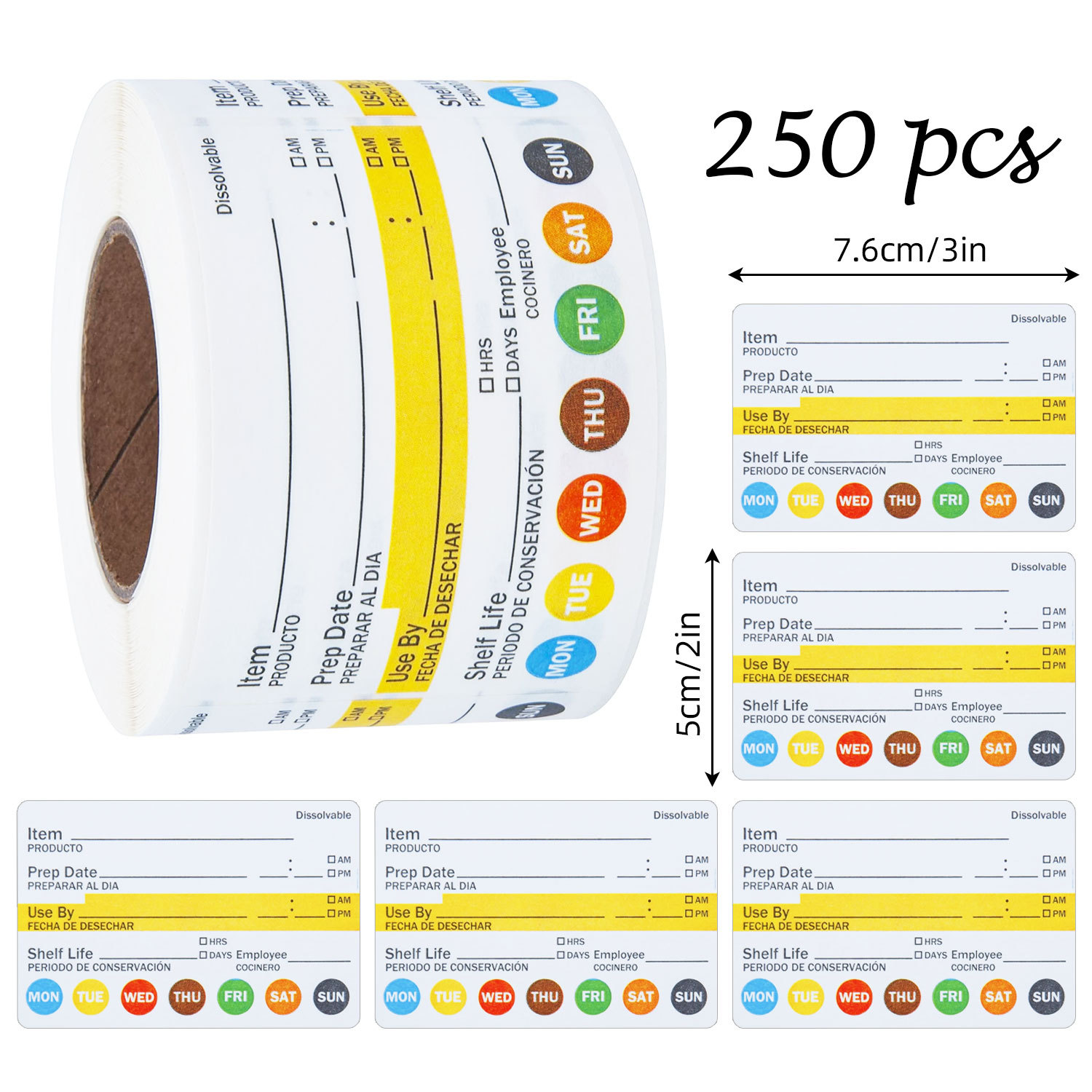 Food Storage Labels - 250 étiquettes alimentaires par rouleau, autocollants